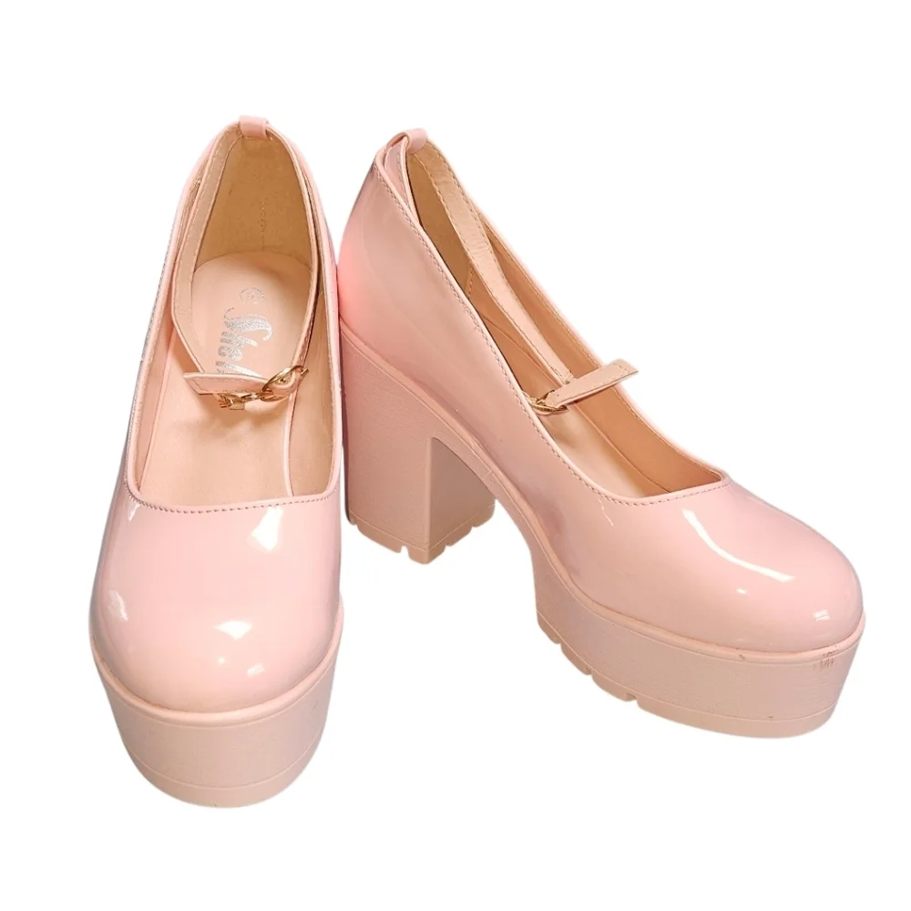 SHELN Women's Pink Mary Jane Block High Heel Pumps Size 10